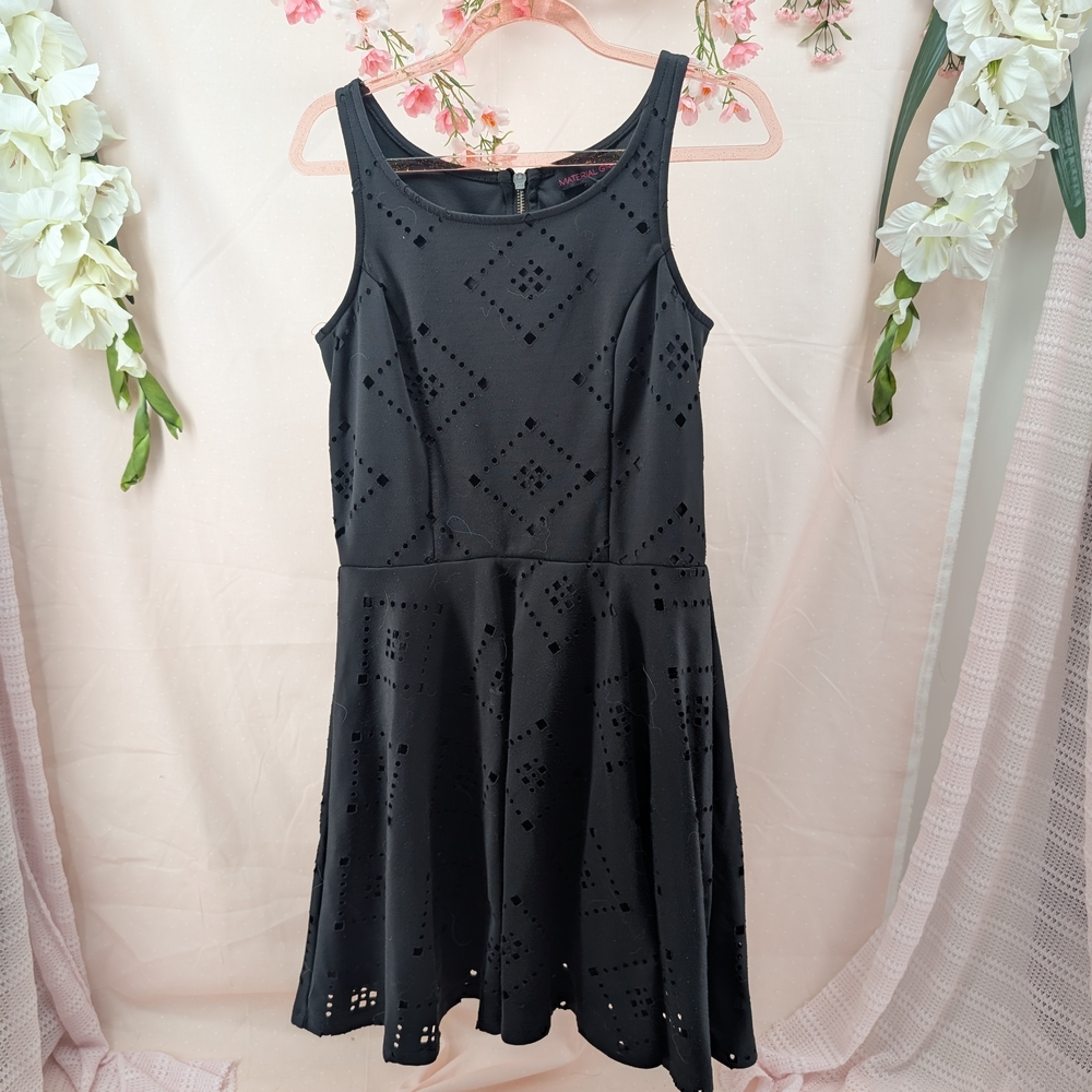 Material Girl Black Sleeveless Eyelet Skater Dress